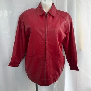 Venezia Vintage Leather Jacket Women’s L /XL Red Zip Front Classic